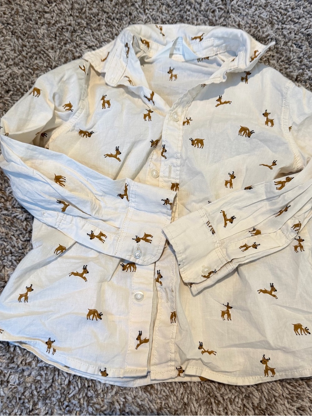 H&M White Button-Down Shirt with Brown Deer Motif